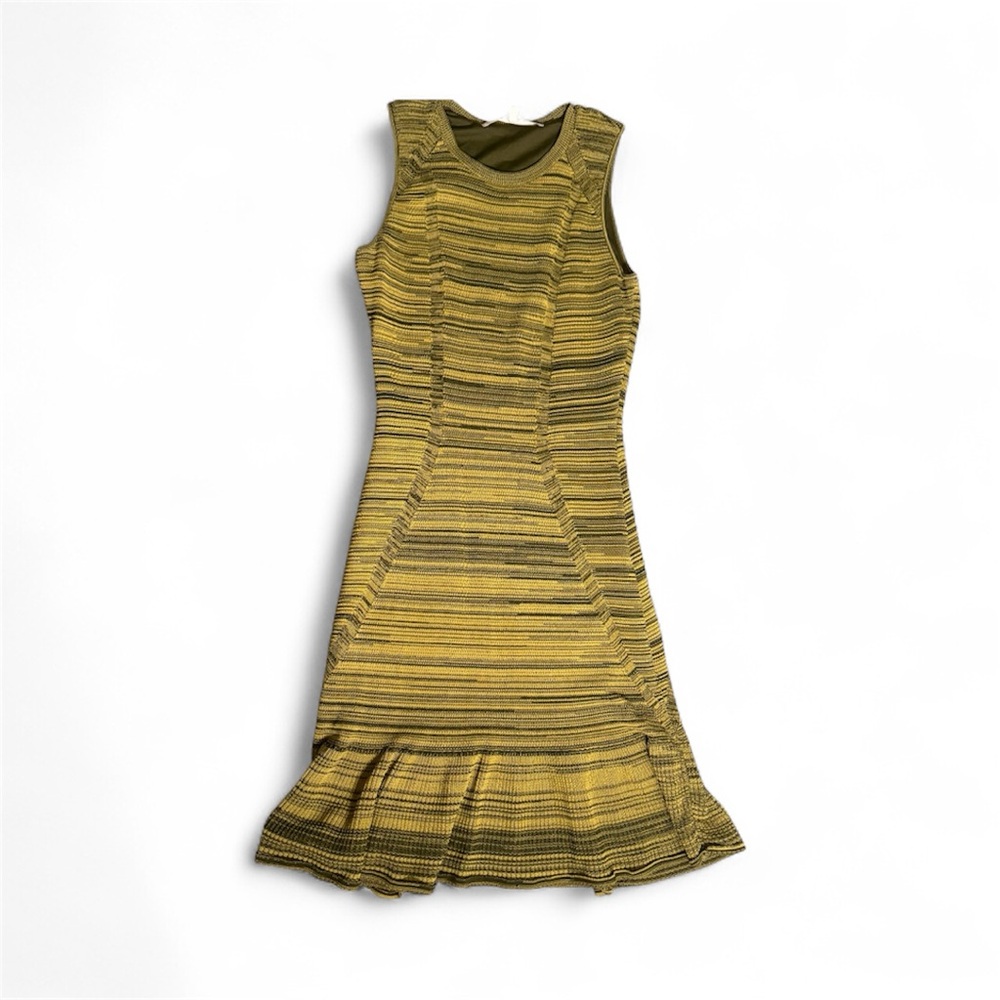 Rachel Roy Space Knit Chartreuse Green Trumpet Dress